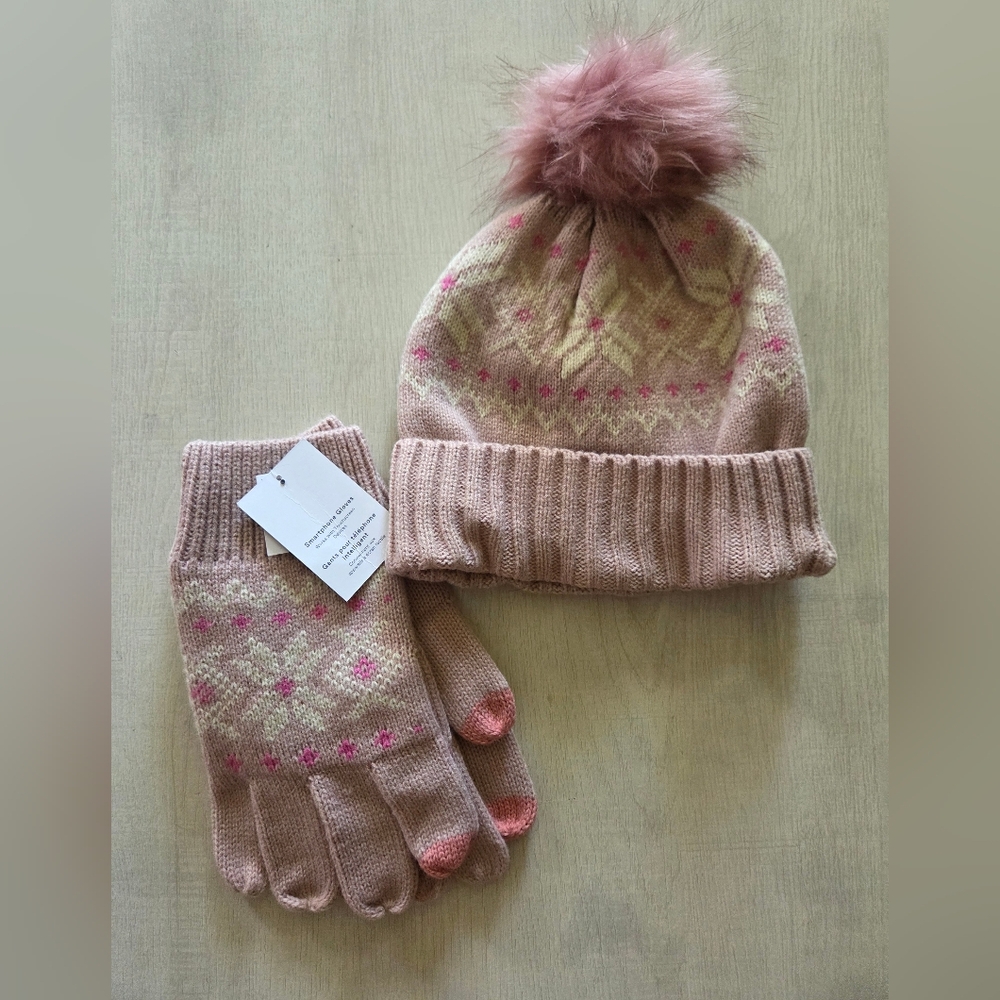 Kids Pink Knit Hat and Gloves Set Gap Kids Size Large